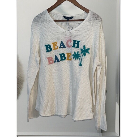 NWT Simply Southern Sweater Womens L/XL White Knit Beach Babe Pull Over - Picture 1 of 6